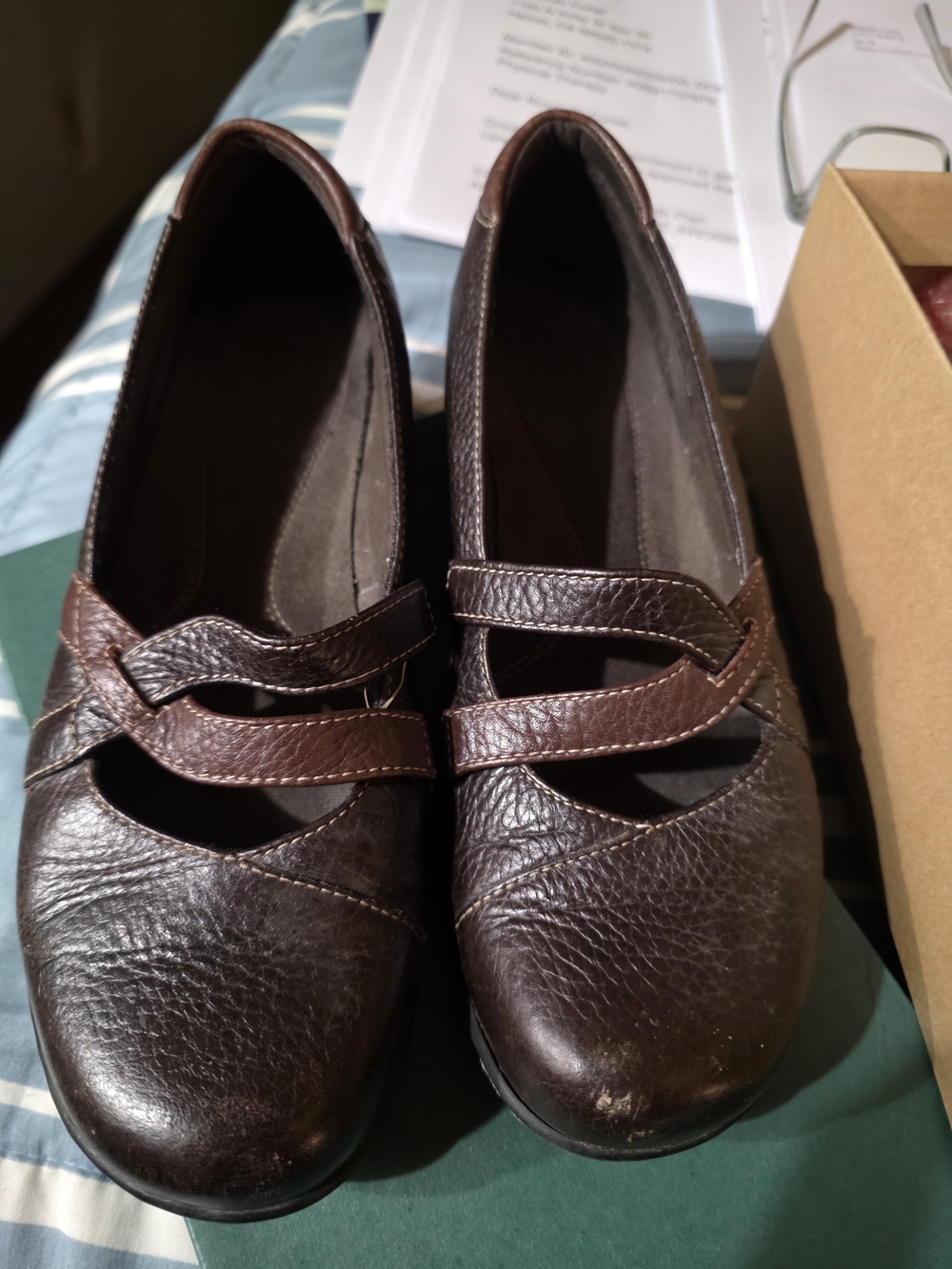 Clarks Dark Brown Leather Crossover Strap Flats